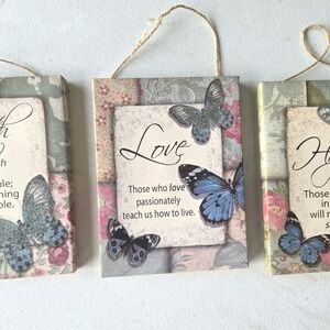 1114 Faith, hope, and love wall hanging canvas decor.  Butterfly Wall Art Trio